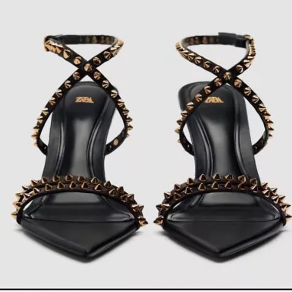 Zara limited edition pure leather studded heels - Picture 2 of 9